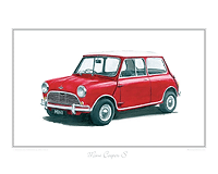 Austin Mini Cooper S red classic car print