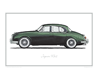 Jaguar Mk2 green classic car print