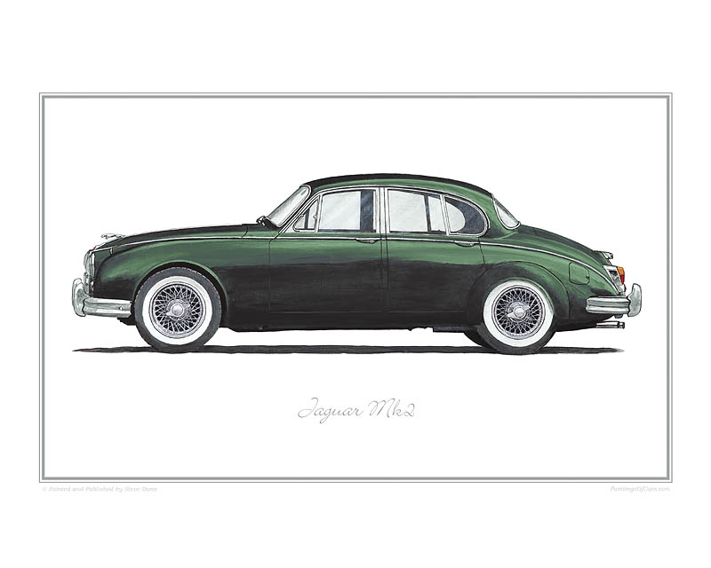 Jaguar Mk2 green classic car print