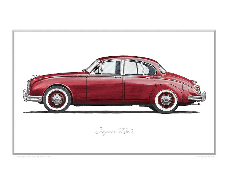 Jaguar Mark2 maroon classic car print